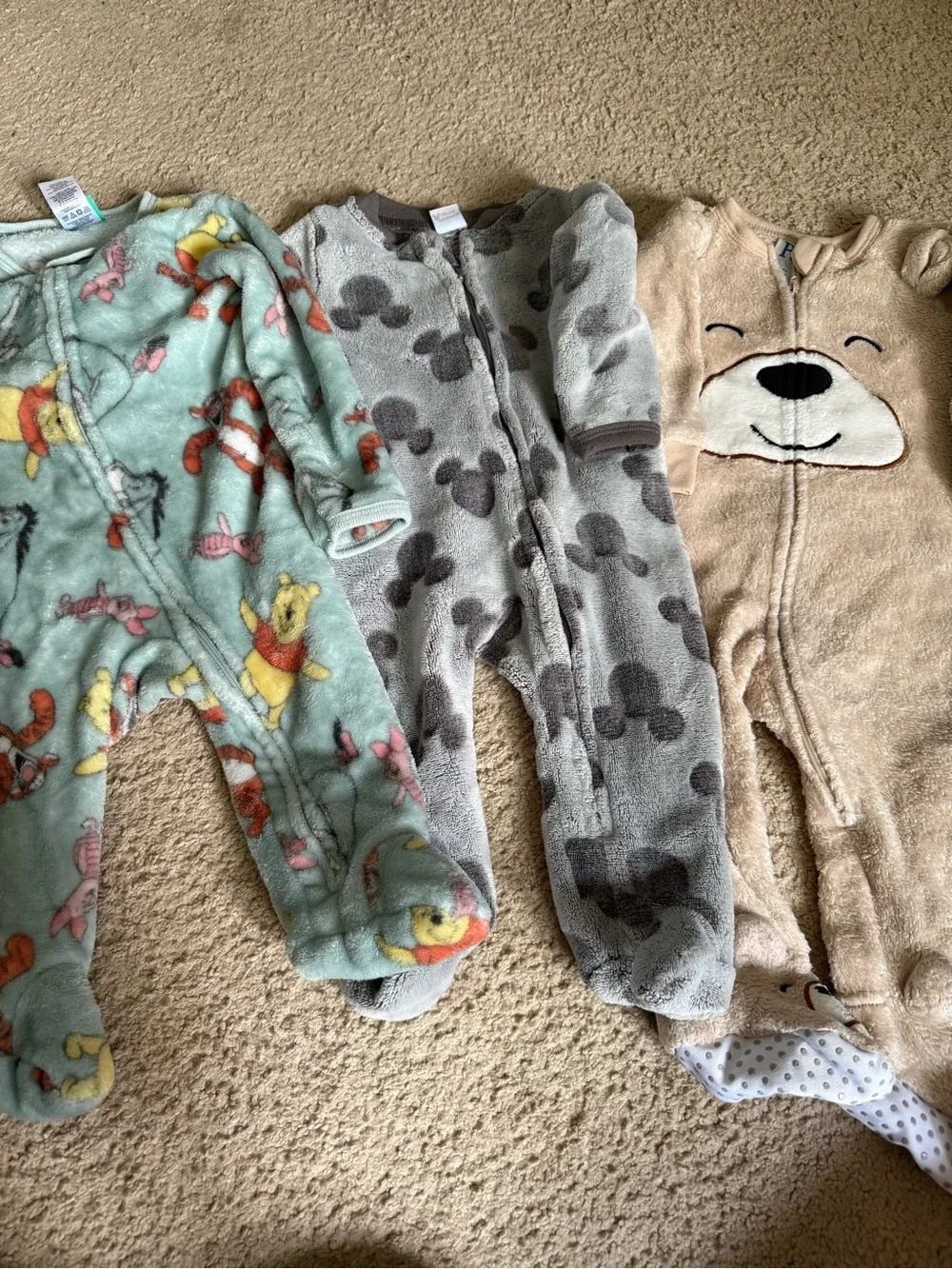 3 piece bundle - fleece zip up footie pajamas size 6-9 months